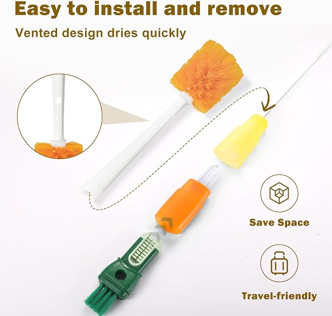XYFuuee 5 Pack Bottle Brush Set, 5 in 1 Long Handle Water Bottle Cleaning Brush - Image 3