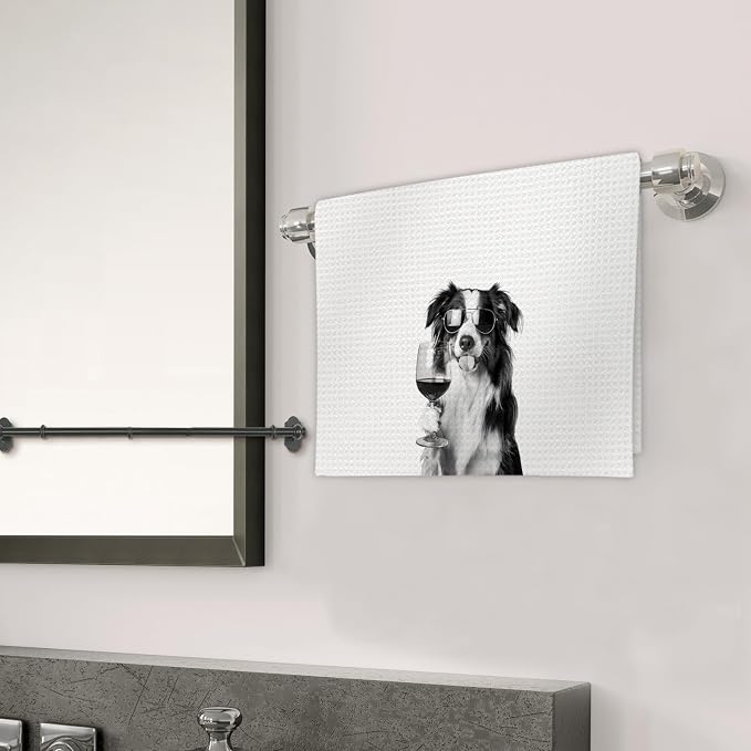 Border Collie Gifts Wine Kitchen Towels, Gifts - Image 3