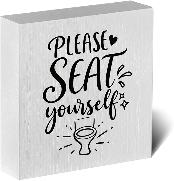 Funny Rustic Bathroom Decor Wooden Box Sign 5x5 Inch by ENGVZ