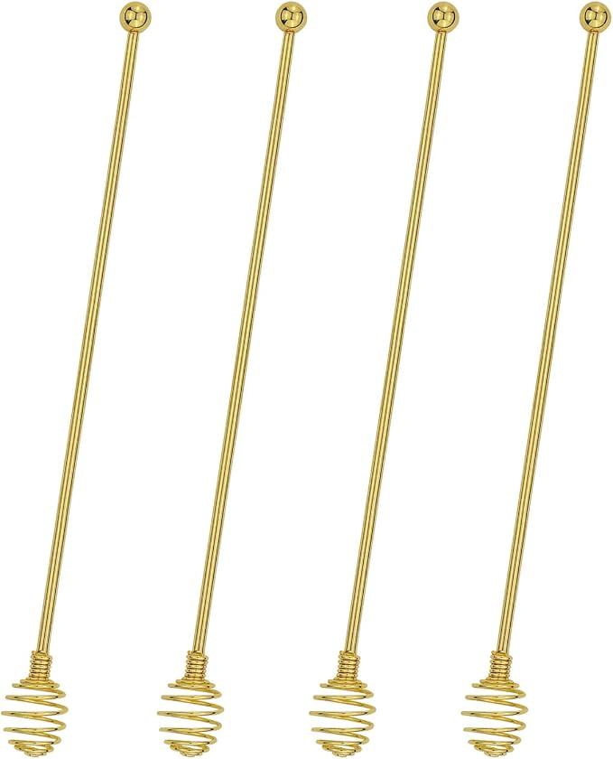 Stainless Steel Stir Sticks, BURLIHOME Dual-use Mixing Spoon Gold Swizzle Sticks by BURLIHOME