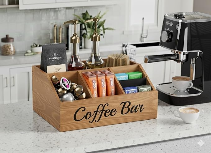 Coffee Station Organizer for Countertop – Wooden Coffee Bar Organizer - Image 3