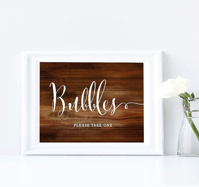 Andaz Press Wedding Party Signs, Rustic Wood Print, 8.5x11-inch, Bubbles Please - Image 3