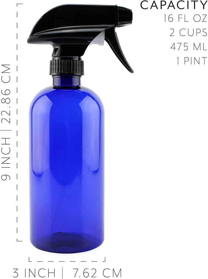 Cornucopia Brands 16oz Blue PLASTIC Spray Bottles w/Mist & Stream Sprayers; PET - Image 6