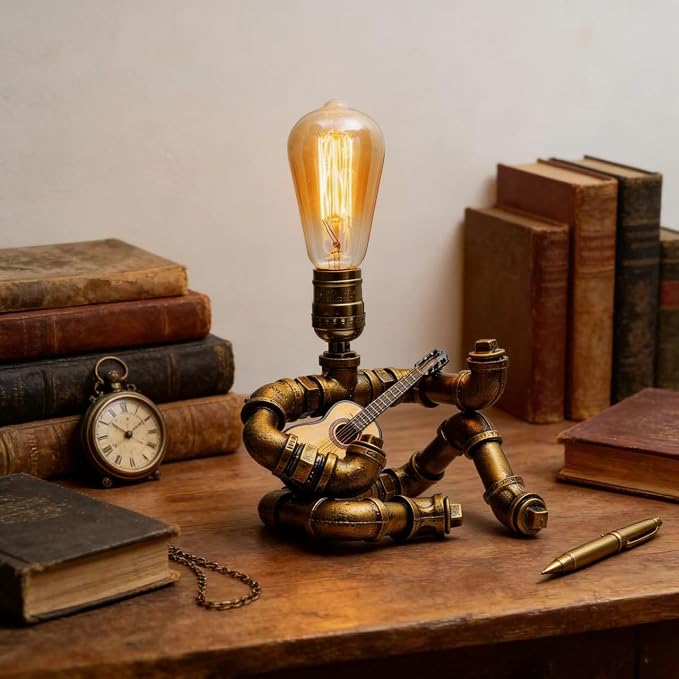 Music Guitar Table Lamp, Steampunk Guitar Robot Table Lamp, Unique Industrial - Image 6