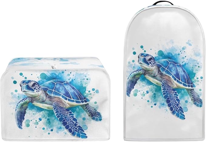 doginthehole Small Appliance Cover Dust Cover Set of 2 Aqua Watercolor Sea - Image 5