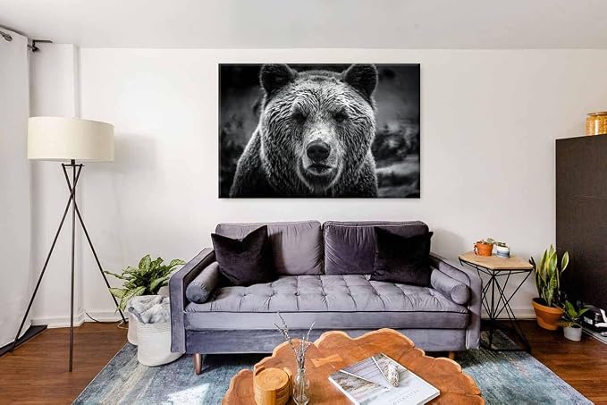 Bear Pictures Wall Decor Black and White Animal Canvas Wall Art - Image 6