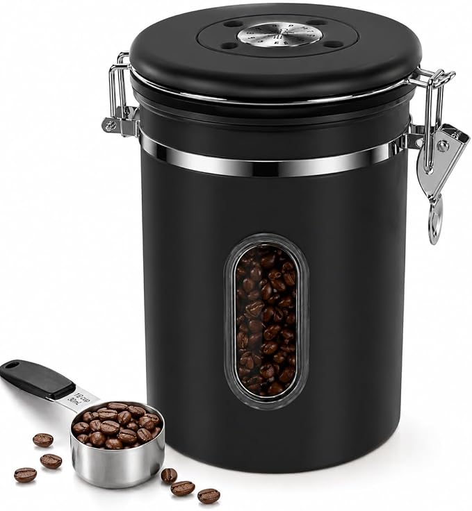 Black Coffee Canister Airtight 22oz Stainless Steel Coffee Bean Storage by INFTYLE