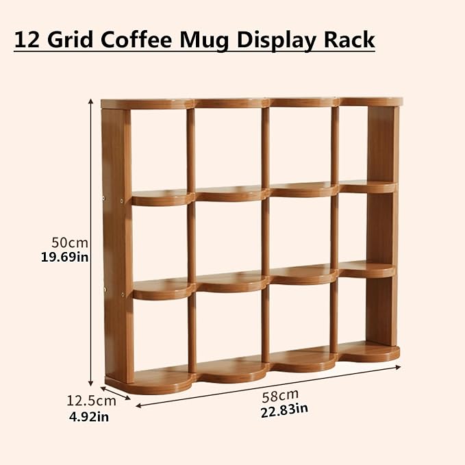 Wooden Coffee Mug Display Rack, Countertop Freestanding Grid Vintage Coffee Cup - Image 3