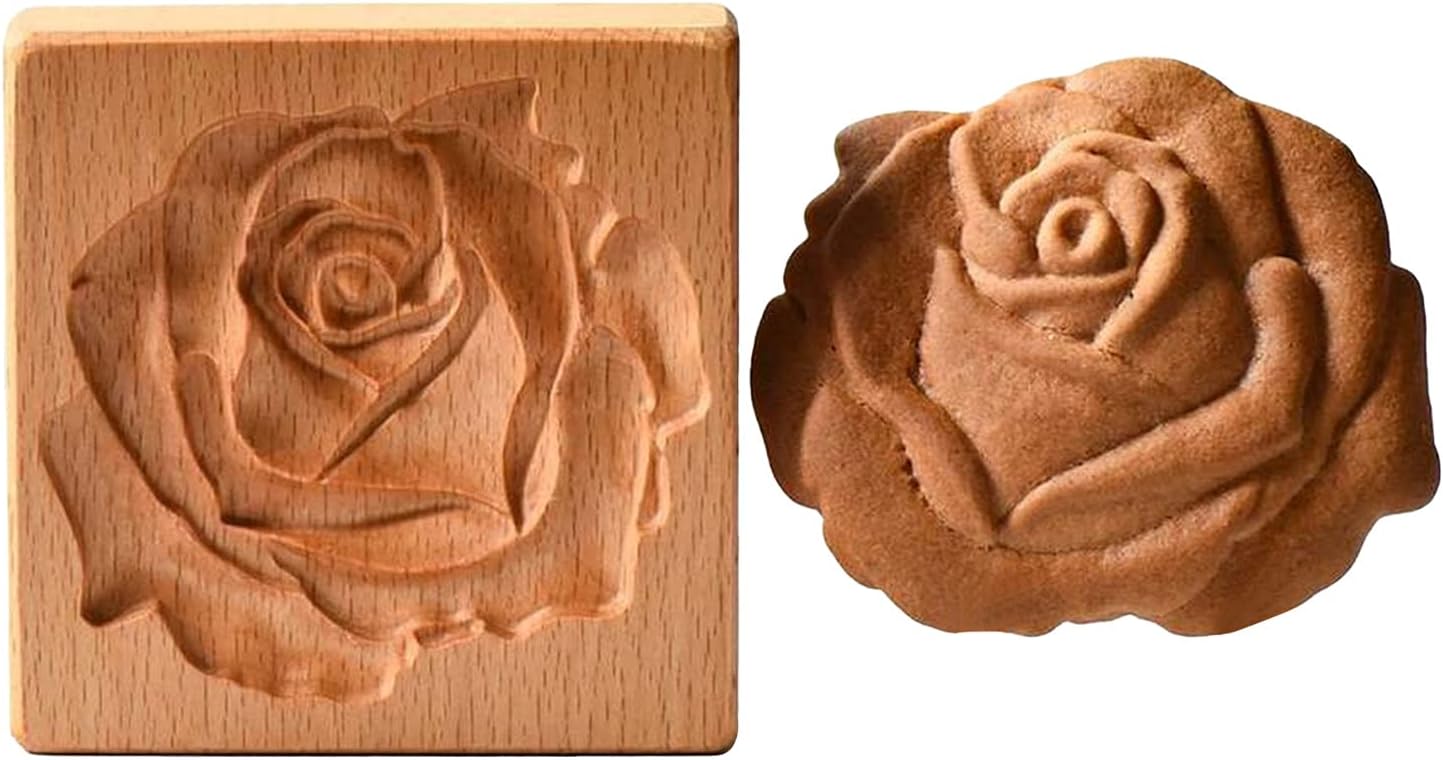 Wooden Cookie Biscuit Mold, 3D Baking Mold, Embossing Craft Decorating Baking Tool, Suitable for Halloween Thanksgiving Christmas Kitchen DIY (Large Flower 10 * 10 * 2)