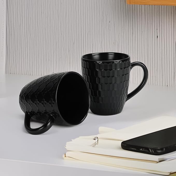 Schliersee 16 OZ Black Coffee Mugs Set of 6, Geometric Pattern Ceramic Coffee - Image 4
