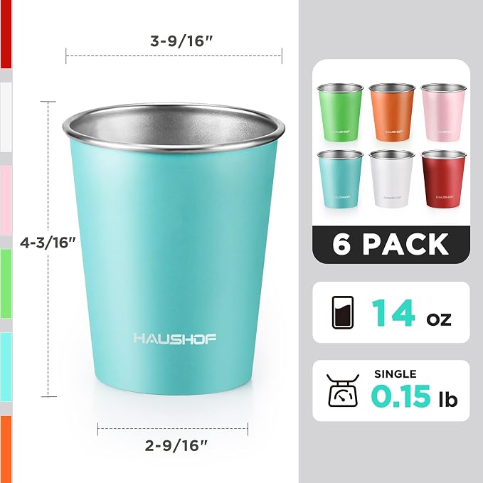 HAUSHOF Pint Cup, 14 oz Stainless Steel Cups, Stackable Metal Drinking Cups - Image 4