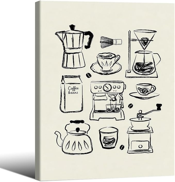 Wrapped Framed Modern Kitchen Wall Art 12x16 inch Black and White Minimalist by Unknown