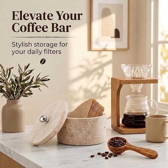 Marble Coffee Filter Holder – 6 inch Handmade Travertine Coffee Filter Holder - Image 2