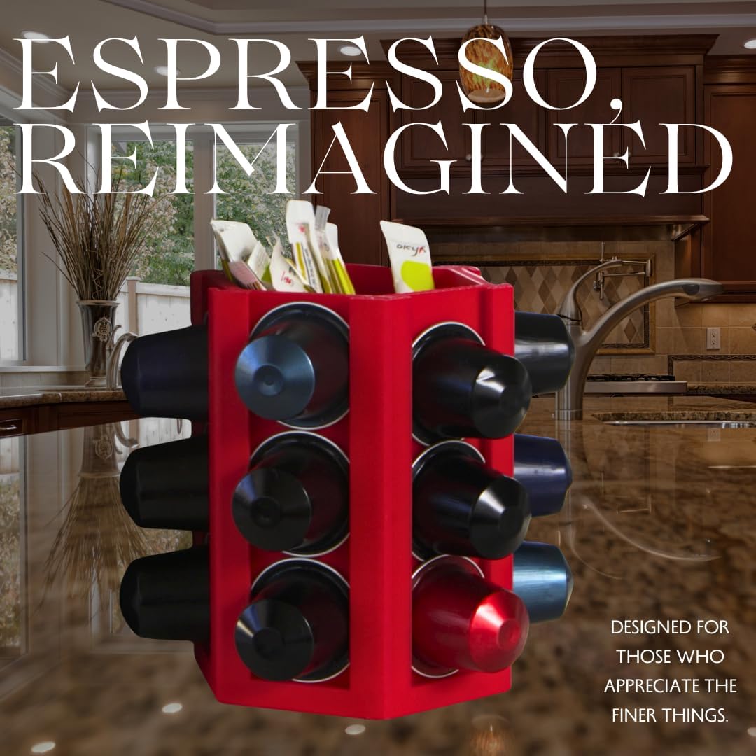 Espresso Coffee Pod Holder & Organizer | Espresso Capsule Kitchen Display Carousel | Holds 18 Pods | Made in USA (Silver)