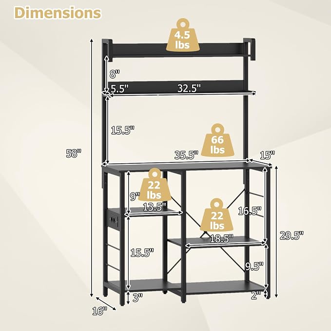 Giantex Bakers Rack with Power Outlet and LED Lights, 7-Tier Microwave Stand - Image 5