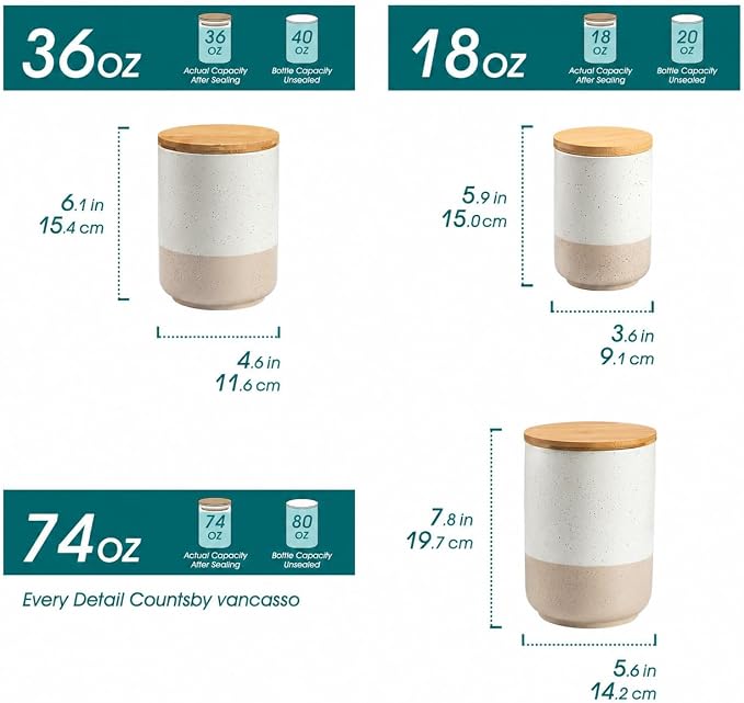 vancasso Sabine Kitchen Canister Set of 3, Ceramic Food Storage Containers - Image 2