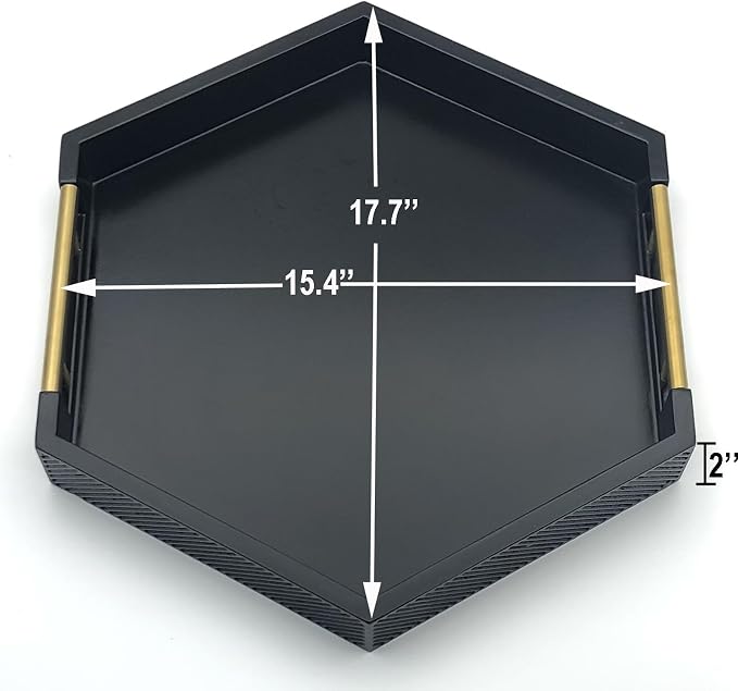 Serving Tray with Polished Metal Handles, Hexagon Coffee Table Tray, Modern - Image 6