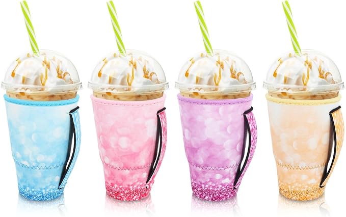 4Pack Reusable Iced Coffee Sleeve Insulator Sleeves by AJLTPA