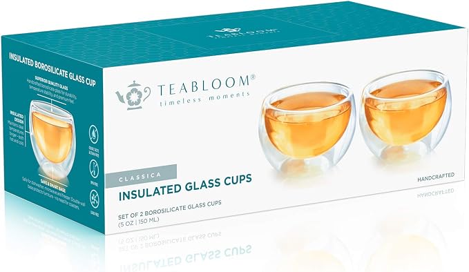 Teabloom Double Walled Cups – Set of 2 Insulated Glass Cups - Image 3