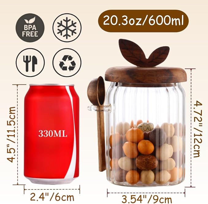ANSQU Glass Jar with Wooden Lid and Spoon, 20.3oz Glass Food Storage Containers - Image 2