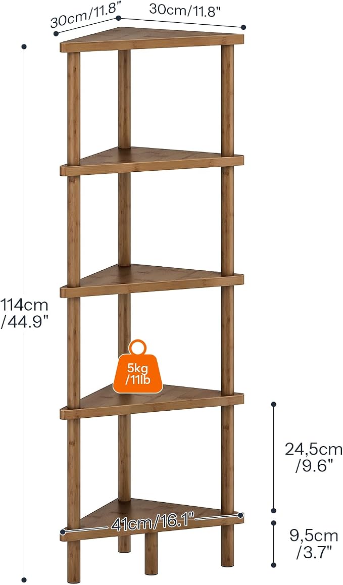 HOOBRO Corner Shelf Stand, 5-Tier Bamboo Corner Bookshelf, Plant Display Shelf - Image 3
