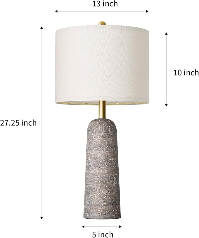 BOBOMOMO 27.25" Modern Table Lamp Set of 2, Light Grey Resin Table Lamps - Image 6