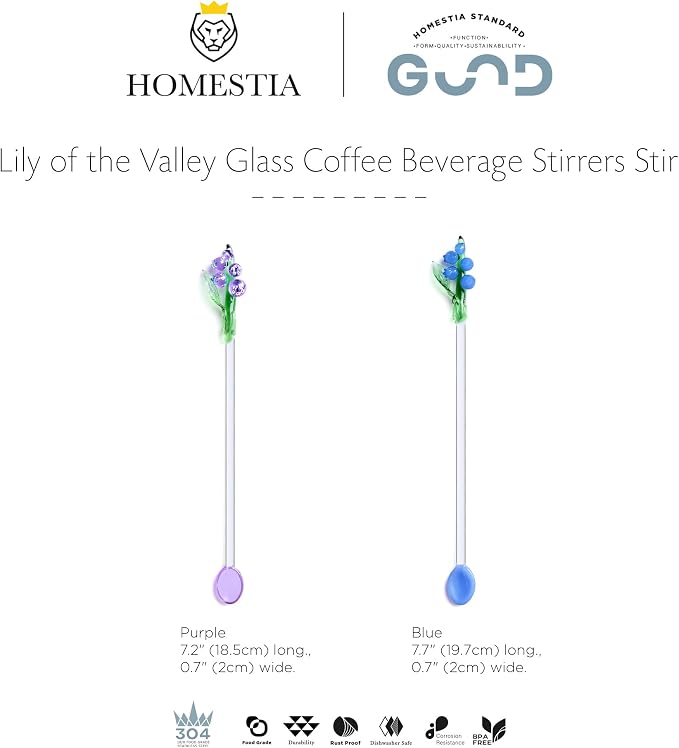 Homestia 2 Pack Bells Orchids Glass Swizzle Sticks Stirring Spoon, Beverage - Image 9
