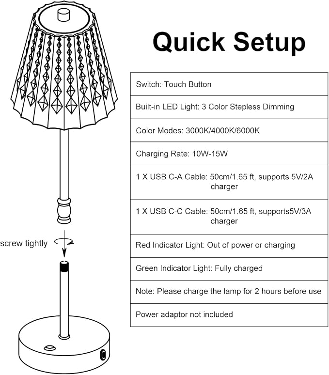 SAIWEYA Cordless Table Lamp, 5000mAh Rechargeable Battery Operated Portable Lamp - Image 6