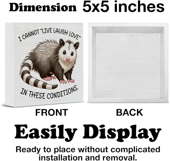 Sarcastic Office Desk Sign I Cannot Live Laugh Love Funny Possum Wood Block - Image 2