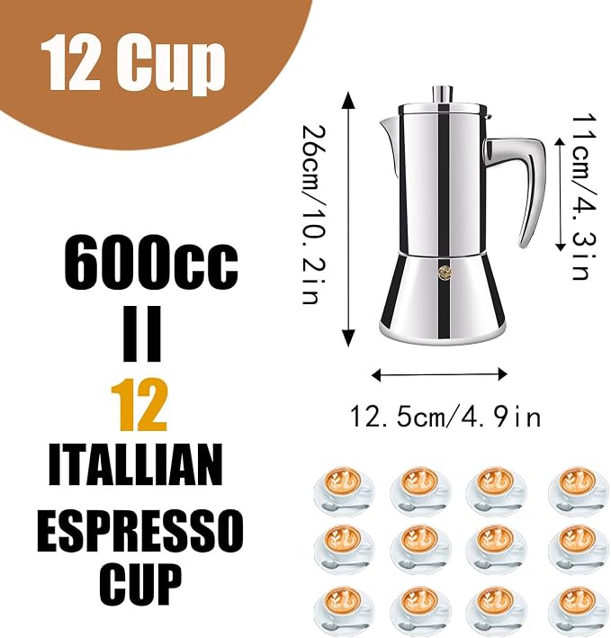 12 Cup Thickened 304 Stainless Steel Moka Pot Stovetop Espresso Maker Cafeteras - Image 2