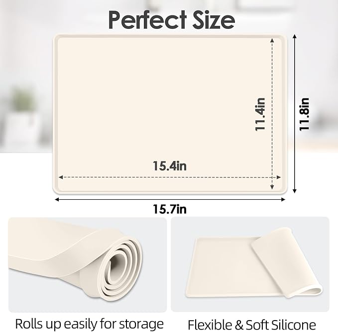 Silicone Coffee Maker Mat with Lip, 15.7'' x 11.8'' Heavy Duty Coffee Maker Mat - Image 2