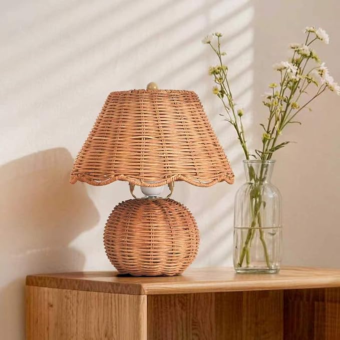 Ziqqeelam Boho Rattan Table Lamp, 11.81" H Natural Wicker Bedside Lamp by Unknown