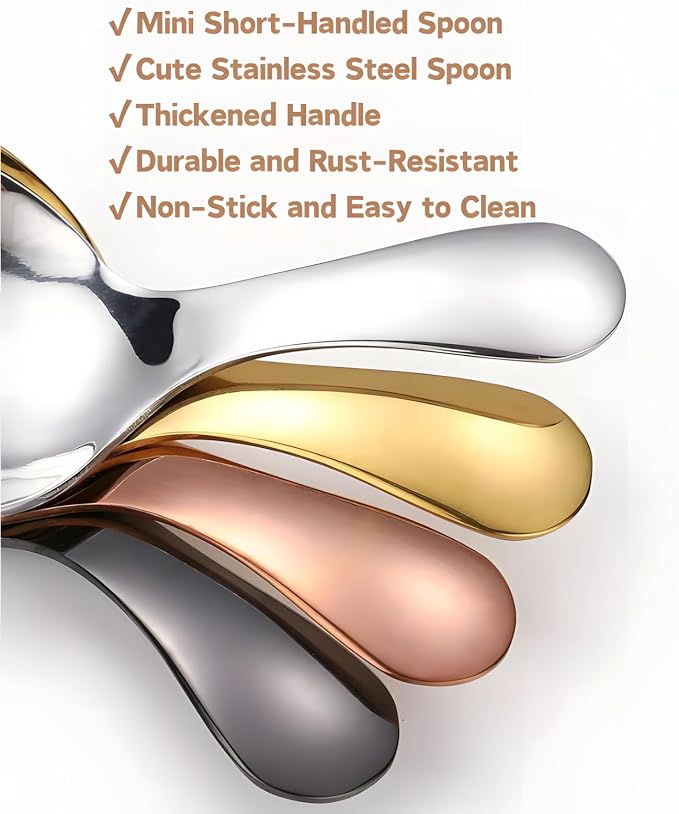 5PCS Short Handle Spoon, Stainless Steel Mini Spoons Thickened Small Round Spoon - Image 7