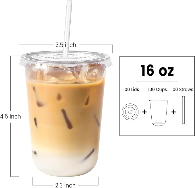 [100 Sets - 16oz Round Bottom Clear Plastic Cups - Image 2