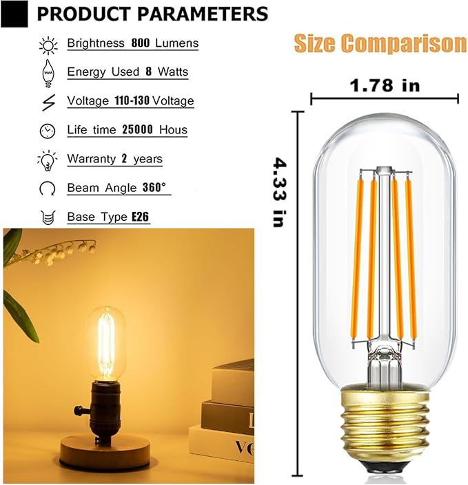 Leools E26 LED Bulb 8W Equivalent e26 led Bulb 75 Watt Dimmable E26 Edison Bulb - Image 6