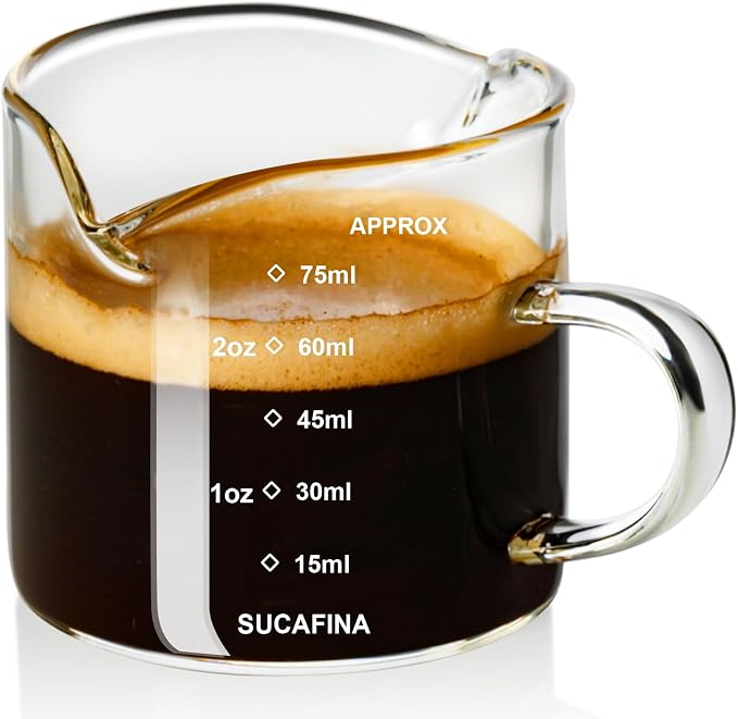 PARACITY Espresso Cup with Handle, 2.5 OZ Double Spout Clear Glass Measuring by PARACITY