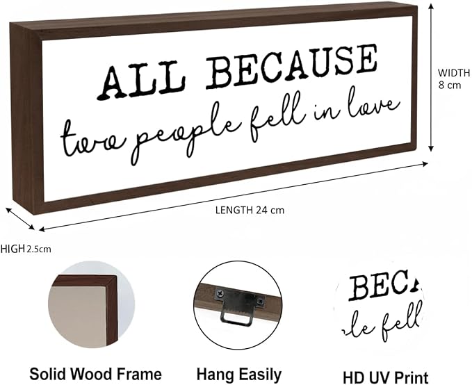 All Because Two People Fell In Love Sign, Farmhouse Wooden Box Signs, Home Decor - Image 5