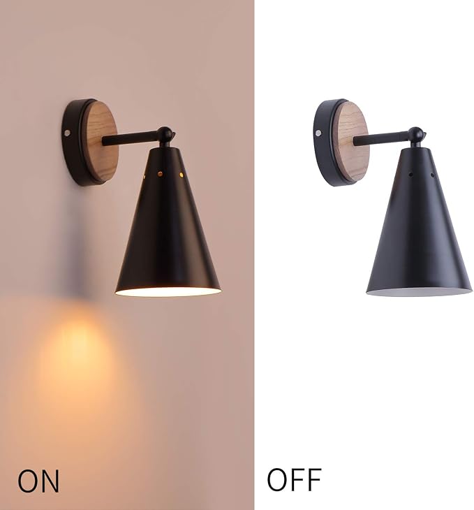 MWZ Rustic Farmhouse Black Metal and Wood Wall Sconce Adjustable Lamp，2 Pack - Image 7