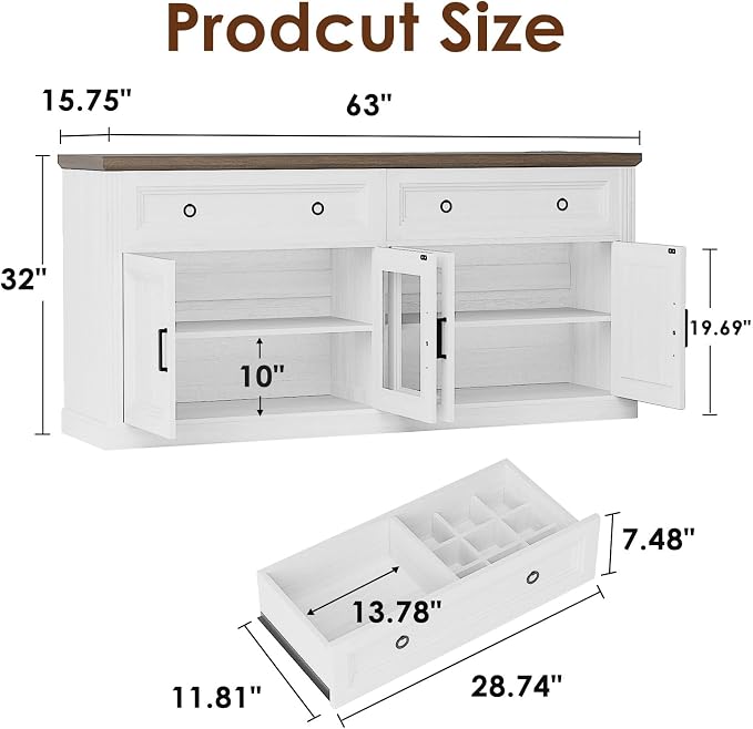 63'' Sideboard Buffet Cabinet - Image 2