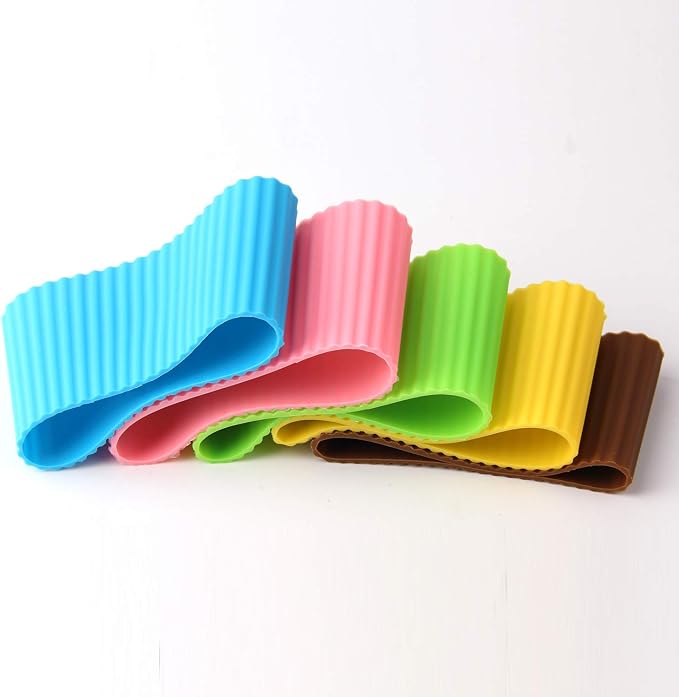 5pcs Assorted Colors Heat-resistant Silicone Nonslip Coffee Cup Sleeve - Image 6