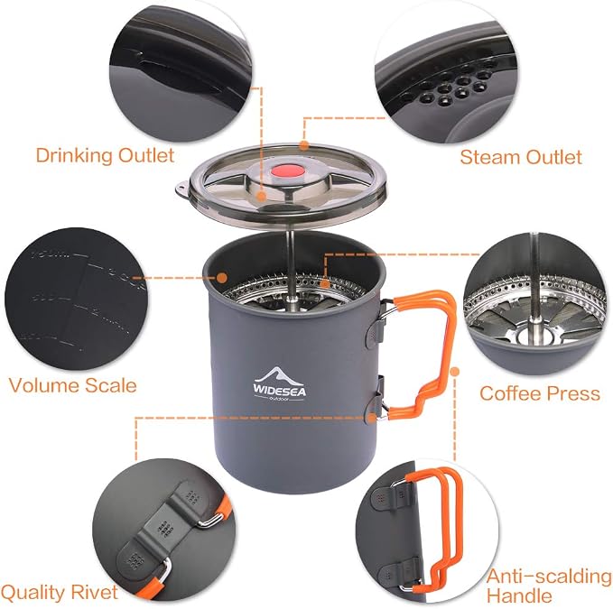 widesea Camping Coffee Pot 750ML, French Press Coffee Maker, Lightweight - Image 5
