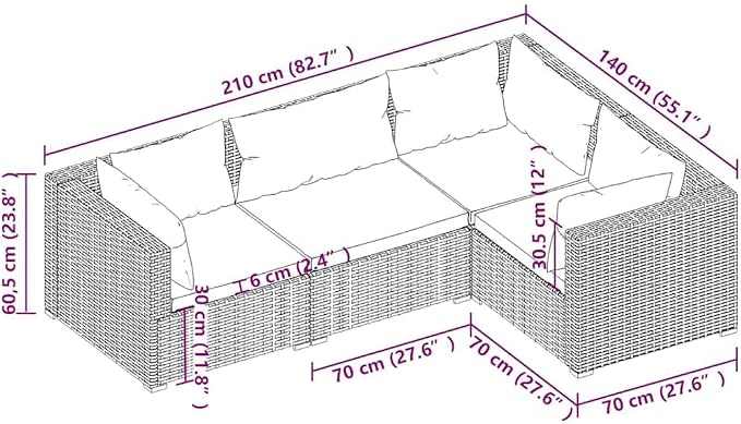 3-Piece Garden Lounge Set, Modular Outdoor Sectional Sofa - Image 5