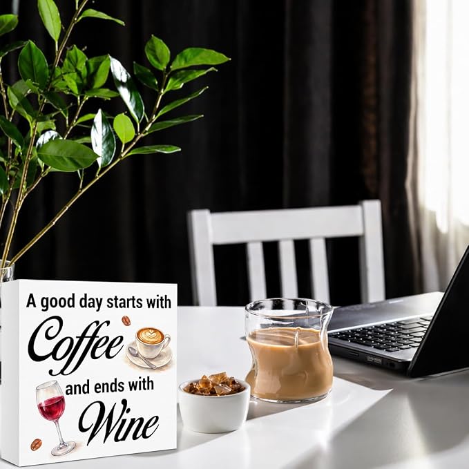Coffee Dining Table Decor, Funny Coffee Bar Decor Wooden Sign, A Good Day Starts - Image 3