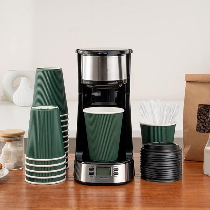 Restaurantware Ripple Wall Coffee Cups 25 Count 12 Ounce Insulated Forest Green - Image 8