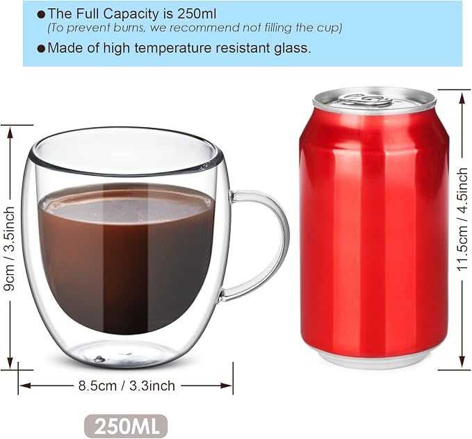 8oz Double Walled Glass Coffee Mugs - Image 3