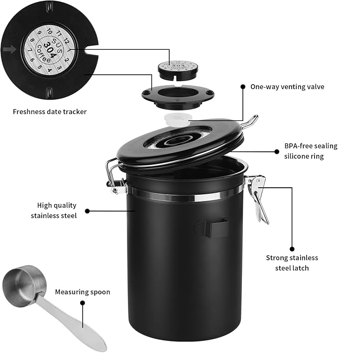 Ohtomber Coffee Canister Storage Container - 22OZ Stainless Steel Airtight - Image 3