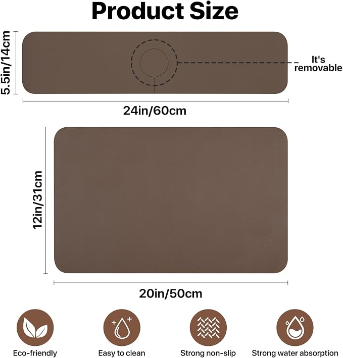 2PCS 12" x 19" Dish Drying Mat & 24" x 5.5" Faucet Mat - Image 6