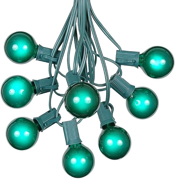 G40 Patio String Lights with 25 Green Globe Bulbs by NoveltyLights-LightExperts