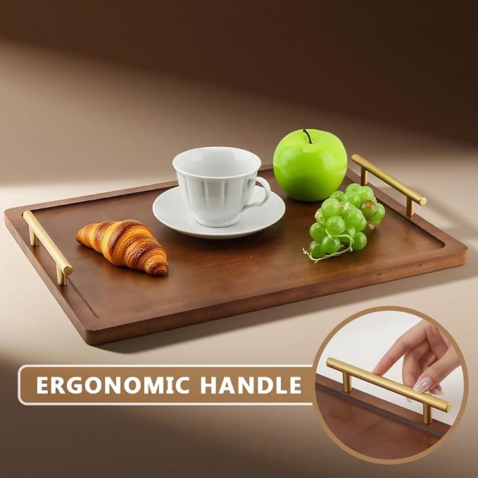 Bamboo Serving Tray with Metal Handles | Home Decorative Rectangle Ottoman - Image 7