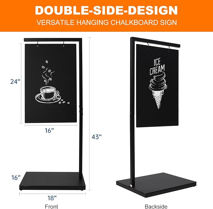 Pubell Chalkboard Signs with Stand, Double-Sided Hanging Outdoor Chalkboard Sign - Image 2